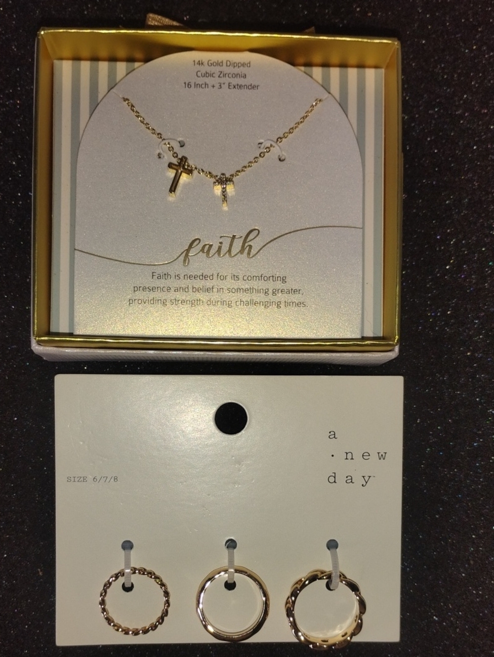 Target Gold Tone Cross Necklace and Gold Ring Set